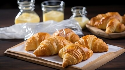 Sets of raw croissants with butter
