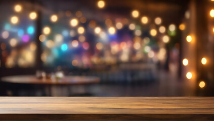 Empty table background with party time bokeh background.