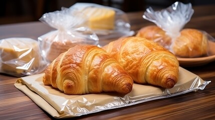 Sets of raw croissants with butter