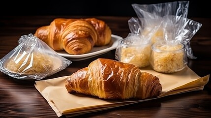 Sets of raw croissants with butter