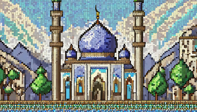 illustration of a mosque pixer art