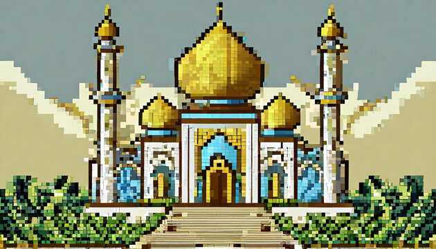 illustration of a mosque pixer art