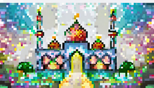 illustration of a mosque pixer art