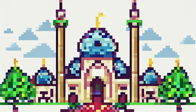 illustration of a mosque pixer art