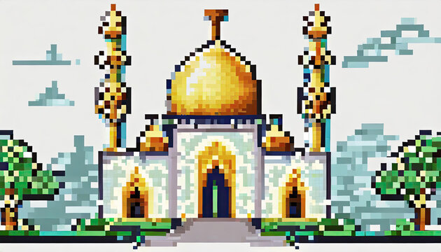 illustration of a mosque pixer art