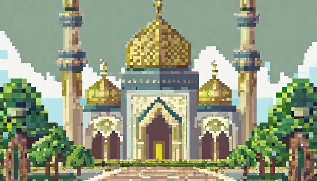 illustration of a mosque pixer art