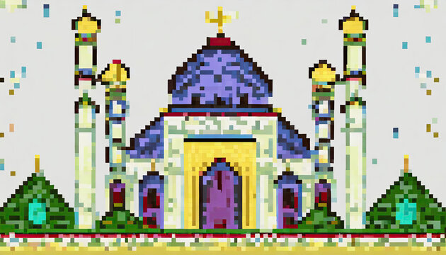 illustration of a mosque pixer art