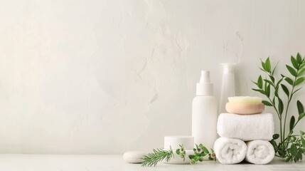 Spa facial products display, elegant and clean setting