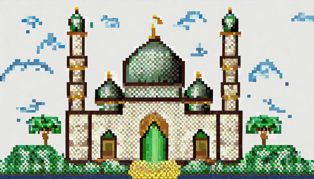 illustration of a mosque pixer art