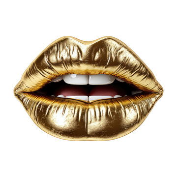 gold colored drawn lips, biting lip, high end style