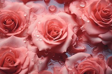 Rose pink drops closeup. Soft water. Generate Ai