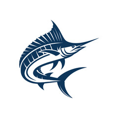 Vector icon illustration silhouetted blue marlin fishing logo