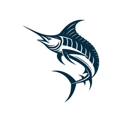 Vector icon illustration silhouetted blue marlin fishing logo