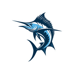 Vector icon illustration silhouetted blue marlin fishing logo