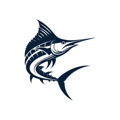 Vector icon illustration silhouetted blue marlin fishing logo