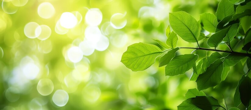 Lush green leaves illuminated by sunlight on a beautiful clear day in nature