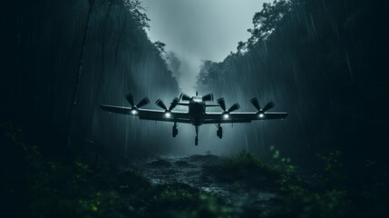 The plane will crash in the dark of night, Lost airplane - obrazy, fototapety, plakaty