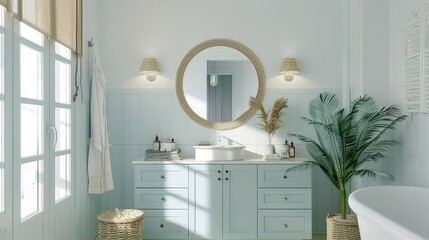 The soft pastel color on this bathroom vanity brings a touch of modernity - obrazy, fototapety, plakaty