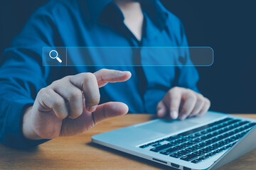 Searching information data on internet networking concept. Search, Data Search Technology Search Engine Optimization. Using Search Console with your website. Searching engine with blank search bar.