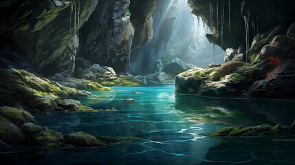 beautiful view of river inside cave wallpaper and background