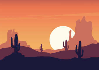 desert natural landscape. Vector illustration in flat style.