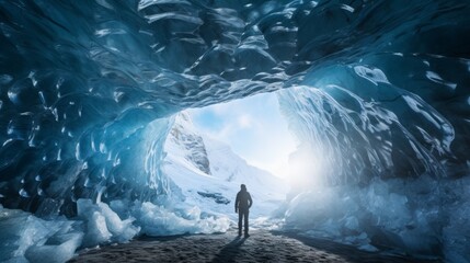 person in the ice cave