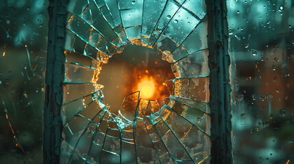 Broken glass texture frame realistic smashed window AI Image Generative - obrazy, fototapety, plakaty