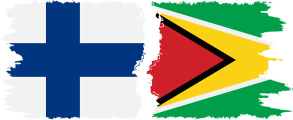 Guyana and Finland grunge flags connection vector