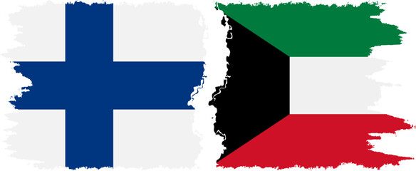 Kuwait and Finland grunge flags connection vector