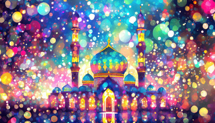 mosque at night bokeh background