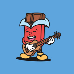 Chocolate Playing Guitar Retro Cartoon Character Illustration