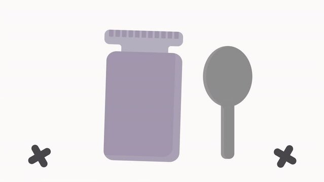 Animated Bottle and spoon icons. Suitable for medicine, hospitals, restaurants, kitchen utensils, content creators, fabric, websites.