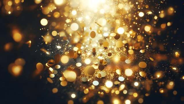 Bright golden confetti bokeh background