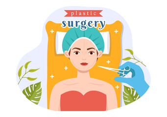 Plastic Surgery Vector Illustration of Medical Surgical Operation on the Body or Face as Expected using Advanced Equipment in Cartoon Background