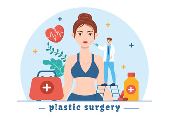 Obraz premium Plastic Surgery Vector Illustration of Medical Surgical Operation on the Body or Face as Expected using Advanced Equipment in Cartoon Background