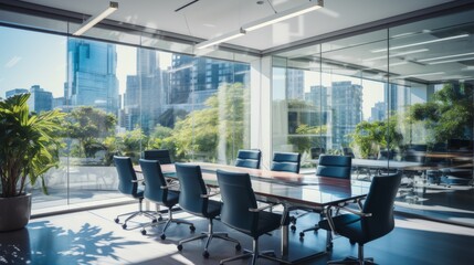 Bright office building with view of board room  - obrazy, fototapety, plakaty