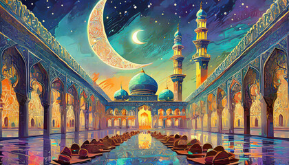 illustration of a design mosque. Ramadan or Ramadhan. icon set vector mosque. Ramadhan icons set promotion. benner. poster. Islamic. ikon masjid. 4k high quality. idea mosque Ramadan - obrazy, fototapety, plakaty