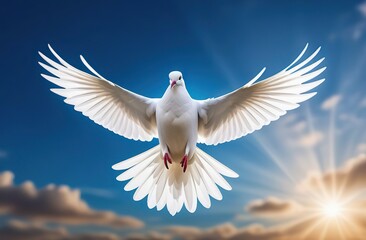 Obraz premium White Dove of Peace in the Air with Wings Wide Open