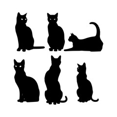 Cats set silhouette on white background, vectorac