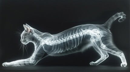 X-ray view of a cat stretching showcasing the intricate skeletal movements