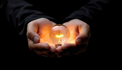 business creative ideas. creative glowing light bulb in hands