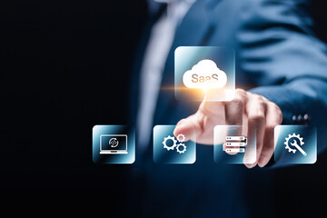 SaaS (software as a service) concept. software services on cloud system. Internet and networking...
