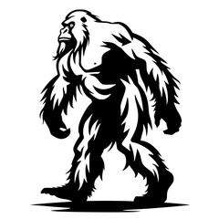 Silhouette of Bigfoot Walking Vector Illustration
