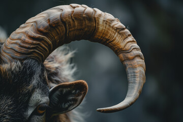 Fototapeta premium Close-up of a ram with prominent, curved horns