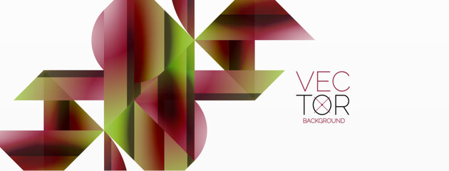 Gradient color triangles and circles on white. Dynamic blend creating captivating visual impact. Geometric background for digital designs, presentations, website banners, social media posts