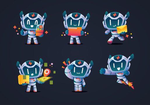 minimal white dark green modern robot mascot character with ear delivery object package mail folder map	
