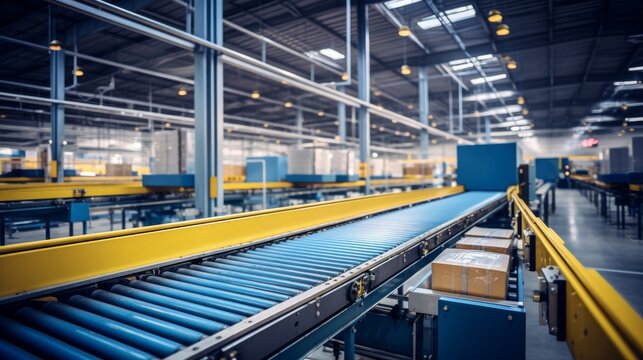 Empty Conveyor belt in distribution center 