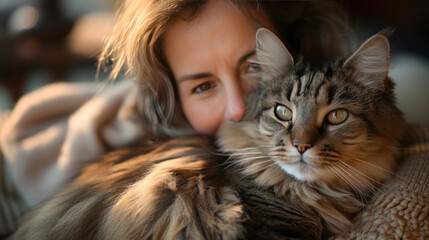 Woman Holding Cat in Arms