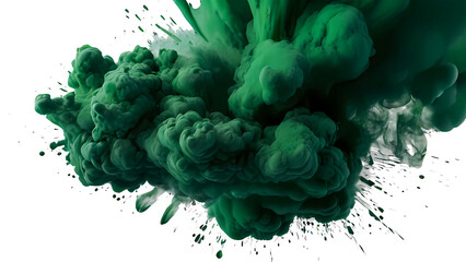 Green paint splash explosion smoke cloud isolated on transparent background
