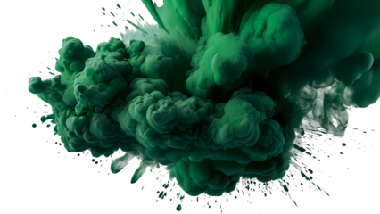 Green paint splash explosion smoke cloud isolated on transparent background